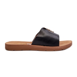 Tongs pour femmes à semelle plate avec décoration, cuir écologique, noir Makia le noir Tongs pour femmes à semelle plate avec décoration, cuir écologique, noir Makia le noir