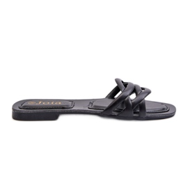 Tongs en cuir écologique pour femmes à talon plat, noir, Moldela
