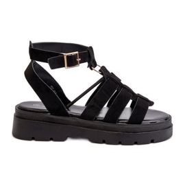 Sandales Gladiateur Pour Femmes En Daim Eco Noir Dorameia
