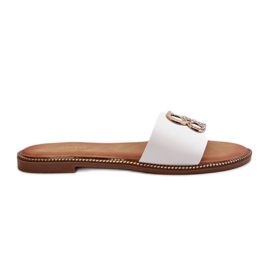 Tongs pour femmes avec décoration en cuir écologique sur talons plats, blanc Sadria blanche