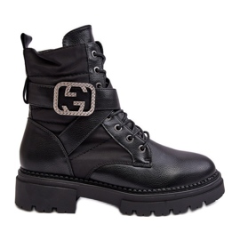 Bottines Worker en cuir Gennee noires avec chaîne