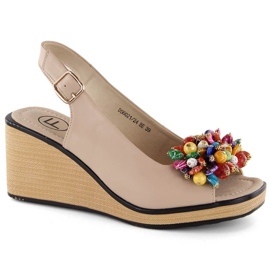 Sandales compensées en cuir avec perles colorées Filippo W PAW528 beige