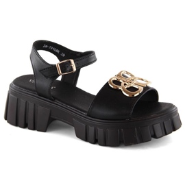Sandales à talons et plateforme en cuir Vinceza W JAN301A, noir le noir