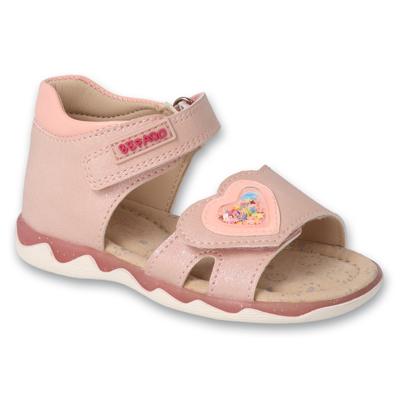 Sandales enfants Befado avec empiècement en cuir 170P093, rose avec un coeur Sandales enfants Befado avec empiècement en cuir 170P093, rose avec un coeur