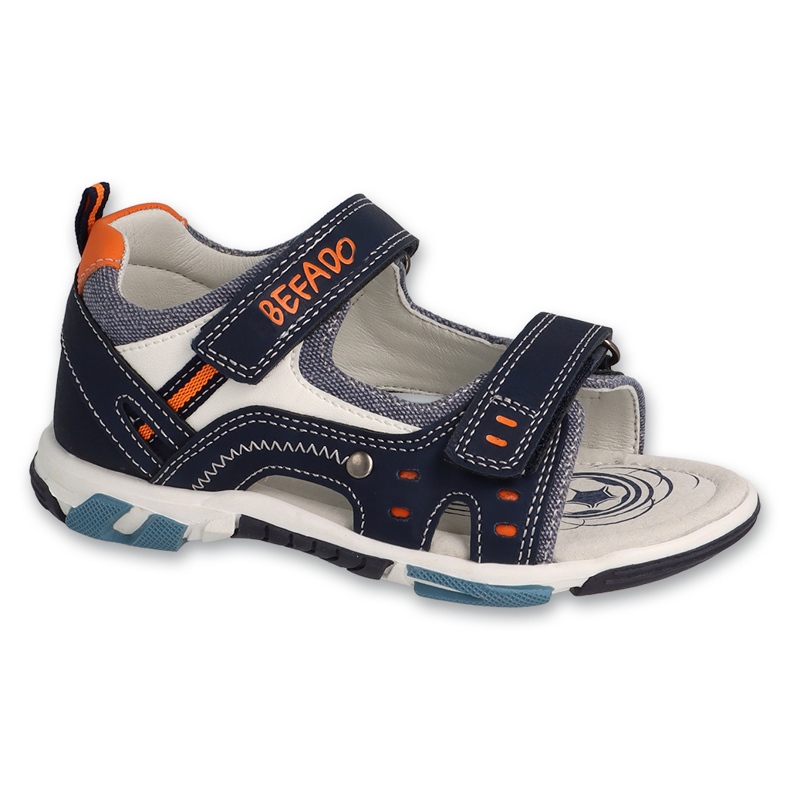 Sandales enfant Befado, empiècement cuir, 170X103, bleu marine