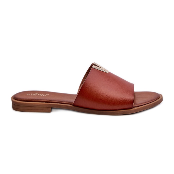 Tongs en cuir écologique à talon plat pour femmes, marron Maliha brun