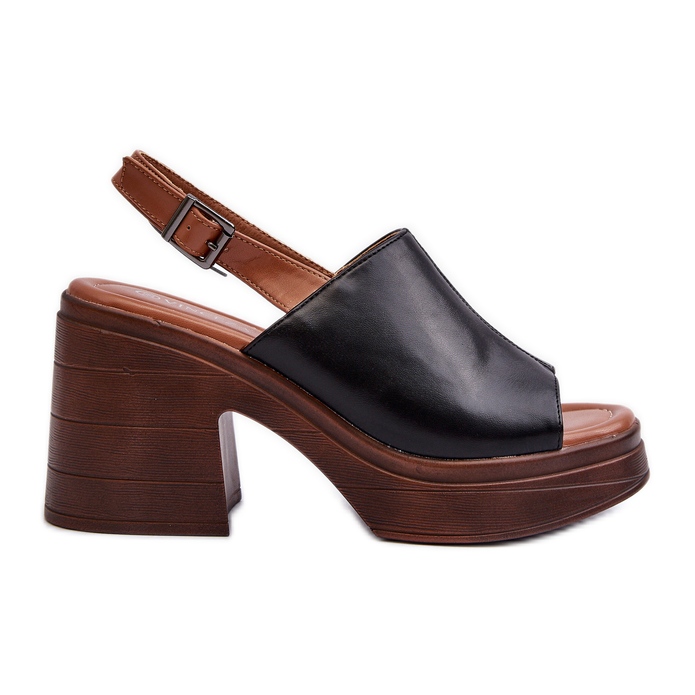 Vinceza Sandales pour femmes en cuir écologique avec un talon épais et une plateforme, noir Meeyah le noir