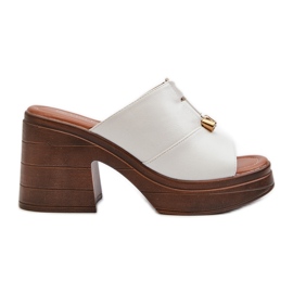 Vinceza Tongs pour femmes en cuir écologique avec plateforme et bloc, blanc Dafira