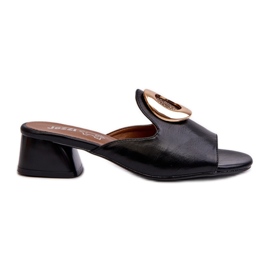 Tongs élégantes à talons bas pour femmes avec décoration dorée noir Uzimila le noir