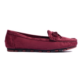 Mocassins femme en daim bordeaux rouge