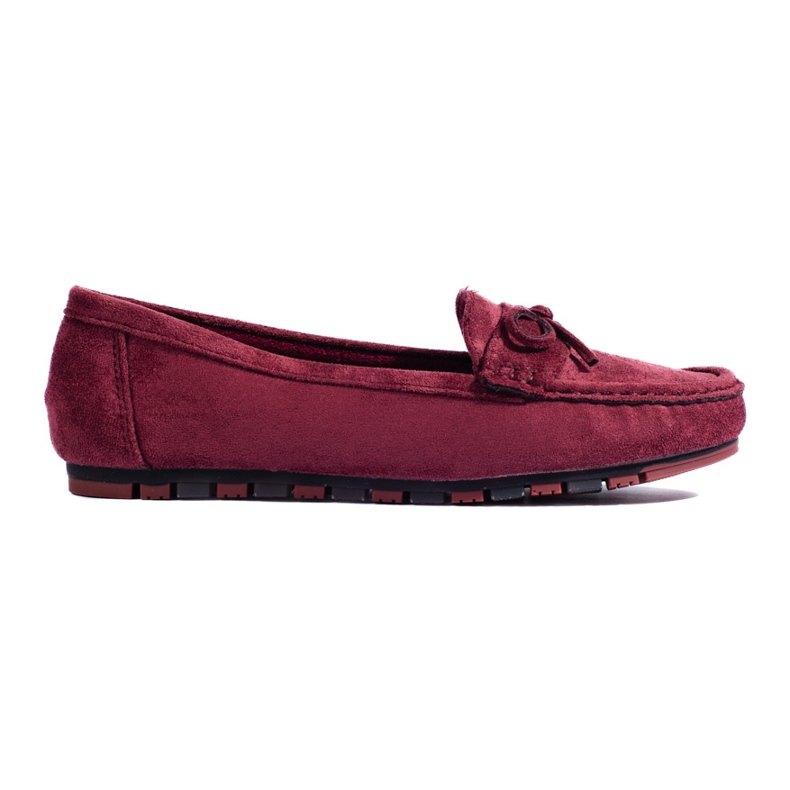 Mocassins femme en daim bordeaux rouge