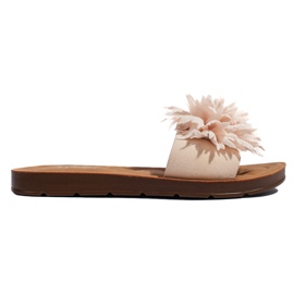 Tongs femme beiges avec une fleur