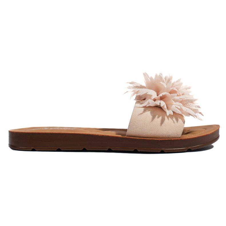 Tongs femme beiges avec une fleur