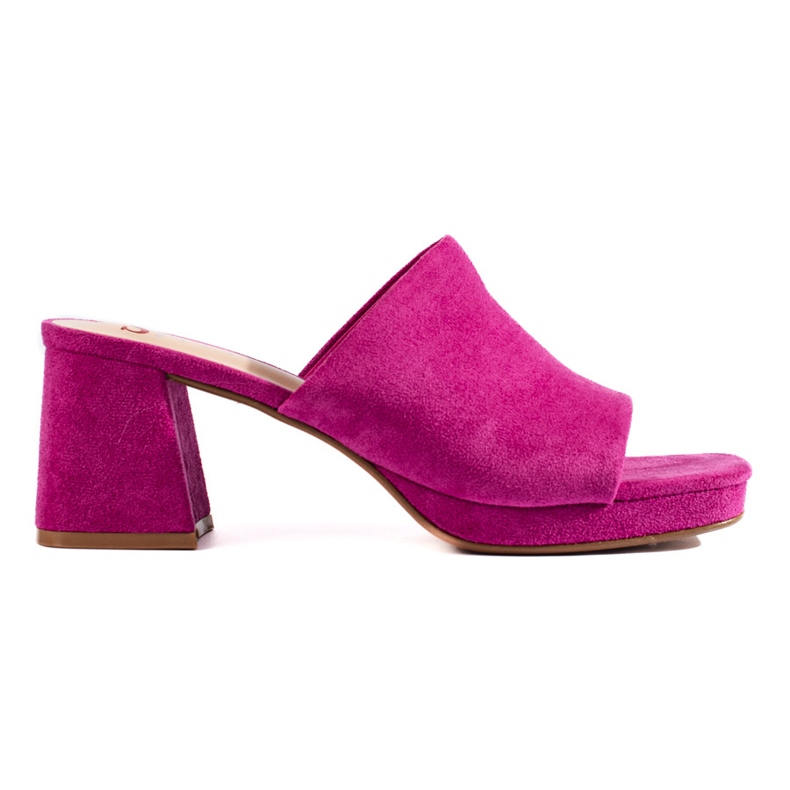 Mules à talons hauts en daim fuchsia rose