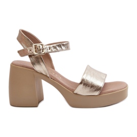 Zazoo 40386 Sandales en cuir pour femme sur bloc, Doré