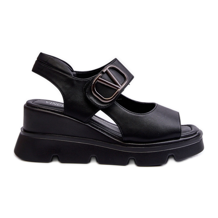 Vinceza Sandales Pour Femmes Sur Une Compensée Et Une Plateforme En Cuir Écologique, Noir Triaola le noir