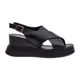 Sandales pour femmes en cuir écologique avec plateforme et semelle compensée, noir Vaiara le noir