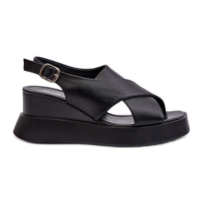 Sandales pour femmes en cuir écologique avec plateforme et semelle compensée, noir Vaiara le noir