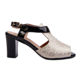 Jezzi Sandales à talons hauts pour femmes en cuir écologique, doré et noir Queenmarie