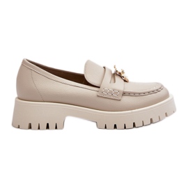 Chaussures En Cuir Mocassins Avec Ours En Peluche CheBello 4291 Beige Clair