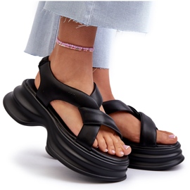 Sandales en cuir à semelle épaisse pour femmes, noires, GOE NN2N4106