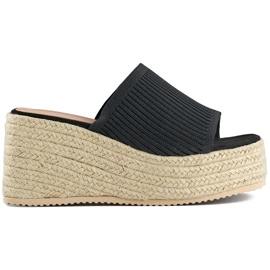 Tongs espadrilles noires à talon haut le noir