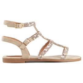 Sandales spartiates femme beiges avec pierres décoratives