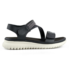 Sandales noires confortables pour femmes avec bande élastique et fermeture velcro