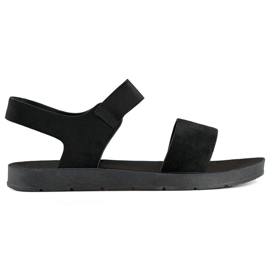 Sandales en daim noir avec élastique et semelle plate le noir