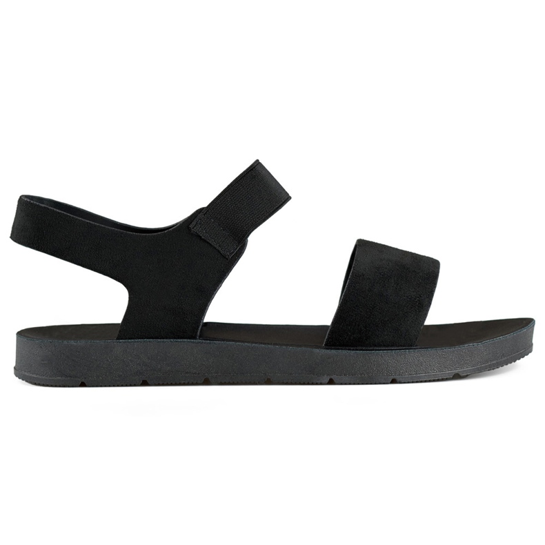 Sandales en daim noir avec élastique et semelle plate le noir