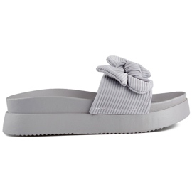 Tongs femme grises avec noeud sur semelle épaisse