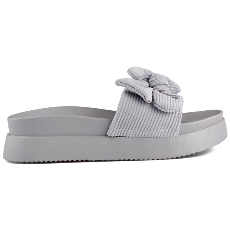 Tongs femme grises avec noeud sur semelle épaisse