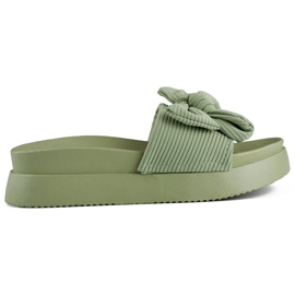 Chaussons femme vert clair avec noeud sur semelle épaisse