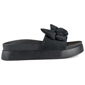 Chaussons femme noirs avec noeud sur semelle épaisse