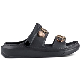 Tongs femme noires légères en caoutchouc avec éléments décoratifs le noir