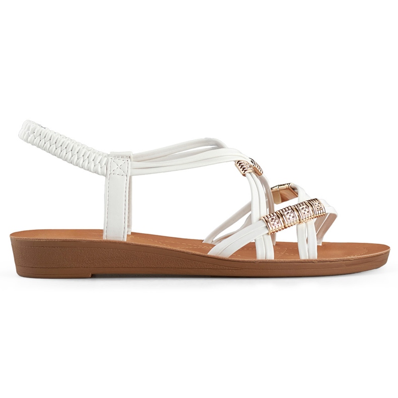 Sandales pour femmes avec élastique à décoration dorée blanche Sandales pour femmes avec élastique à décoration dorée blanche