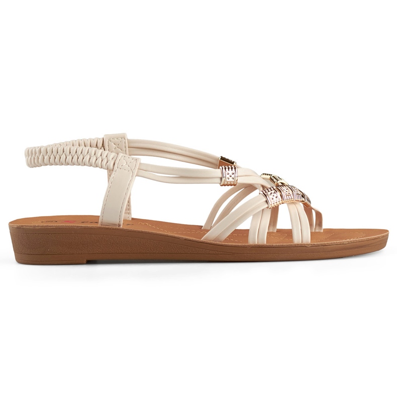 Sandales femme beiges à décoration dorée