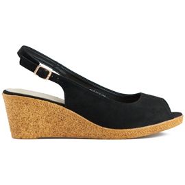 Sandales noires pour dames sur un coin bas le noir