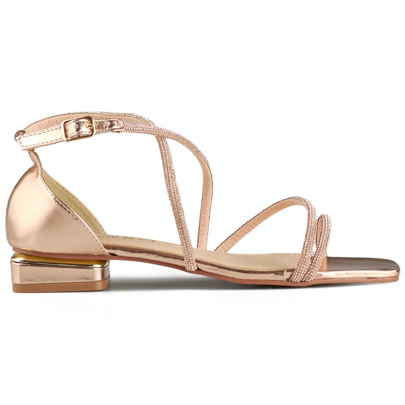 Sandales élégantes à talons bas pour femmes avec zircons cubiques rose