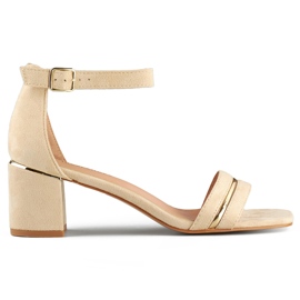Sandales femme beiges à talons bas et fermeture cheville