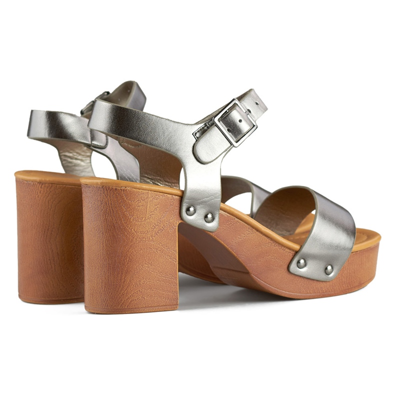 Sandales métallisées à talon plateforme en bois argent Sandales métallisées à talon plateforme en bois argent