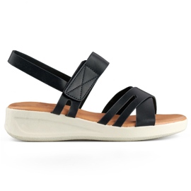Sandales noires à velcro pour femmes, confortables et compensées basses le noir