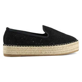Espadrilles femme noires ajourées à semelle épaisse en daim