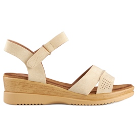 Sandales compensées en daim beige, sandales confortables pour femmes