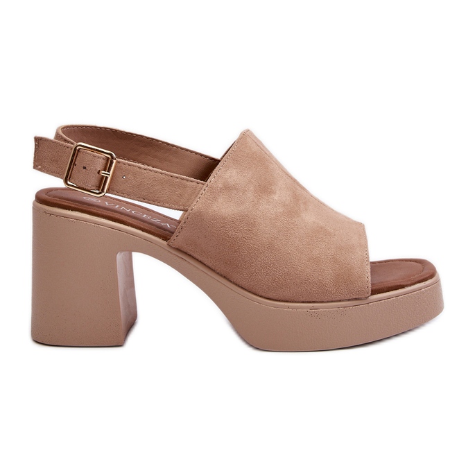 Vinceza Sandales pour femmes en suède écologique avec plateforme et talon haut, Beige Vatle