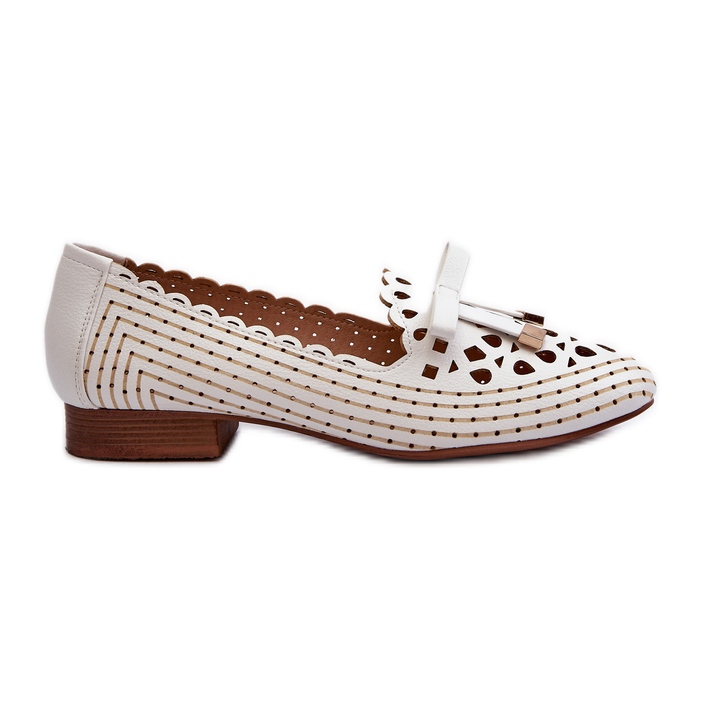 Jezzi Ballerines ajourées avec nœud pour femme, blanches Nestavia