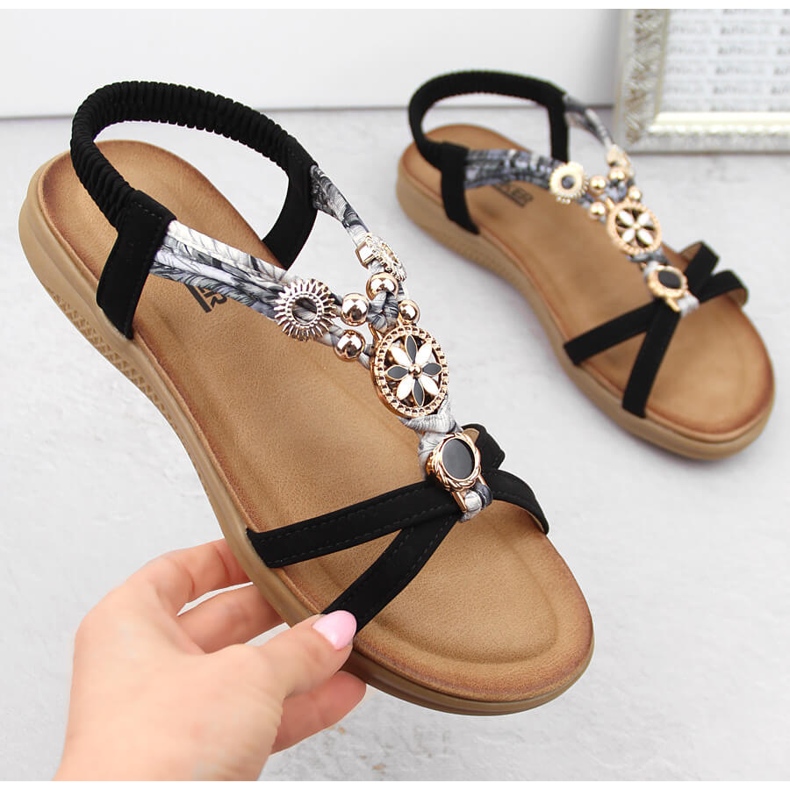 Sandales plates noires confortables pour femmes Artiker 54C1334 le noir