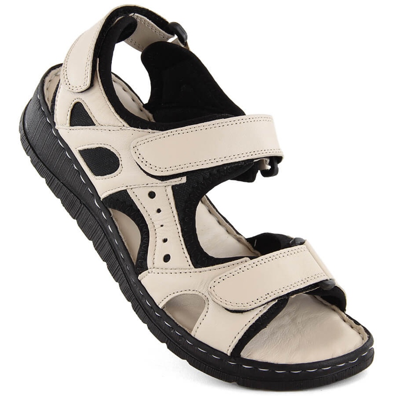 Sandales en cuir confortables pour femmes avec velcro, beige Artiker 52C0294