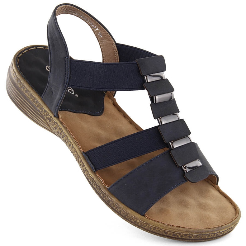 Sandales à enfiler pour femmes avec bandes élastiques, bleu marine eVento 4940