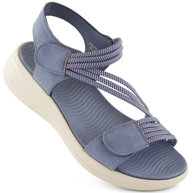 Sandales confortables pour femmes avec velcro et bandes élastiques, bleu eVento 7056
